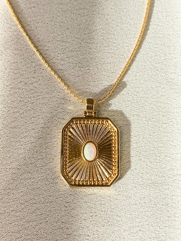 Opal Sunburst Rectangle Pendant